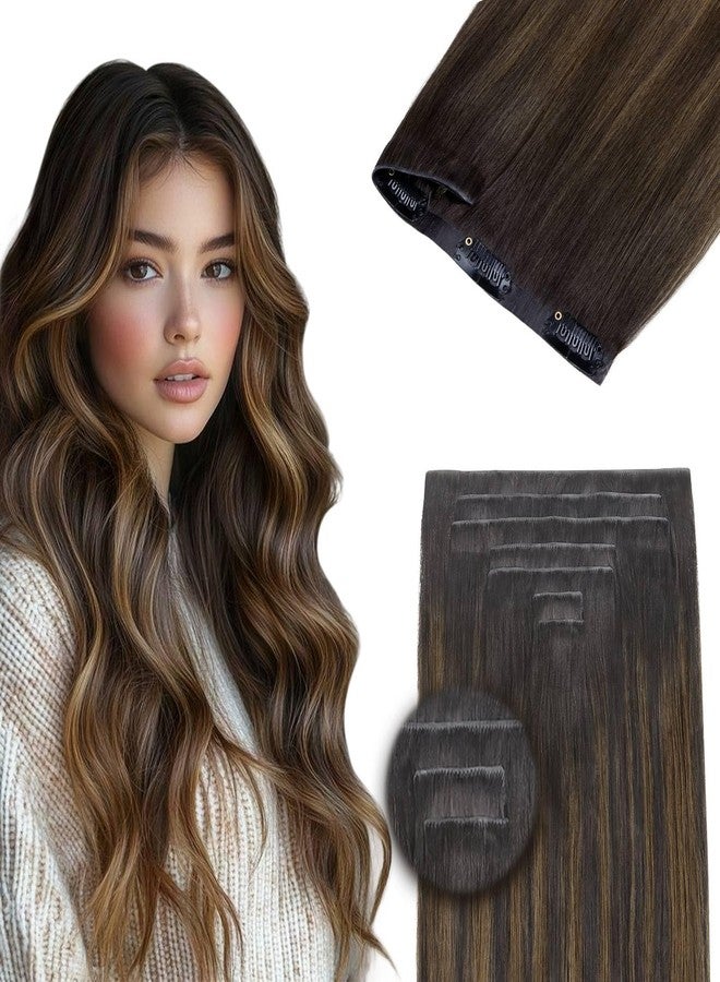 DOORES Hair Extensions Real Human Clip in 18 inch 130g 7pcs Invisi Edge, Seamless Clip in Hair Extensions Invisible Clipins Virgin Injected Skin Weft, 2/6/2 Dark Brown to Chestnut Brown - Image 1
